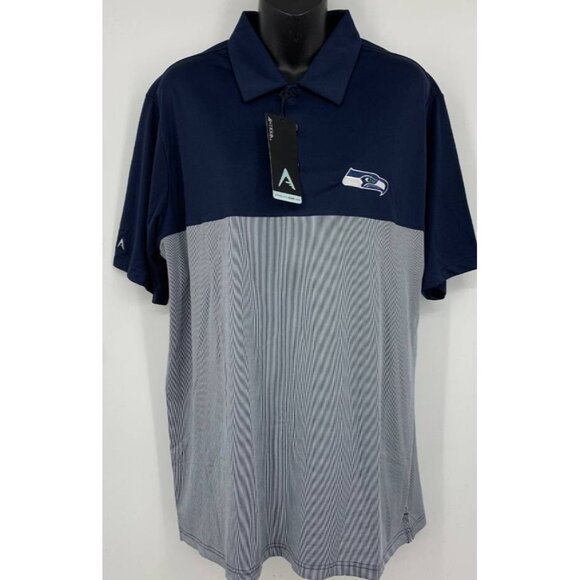 Antigua NFL Team Apperal Seahawks Shirt Large Dark Blue Gray Collar Mens New NWT - Picture 1 of 8